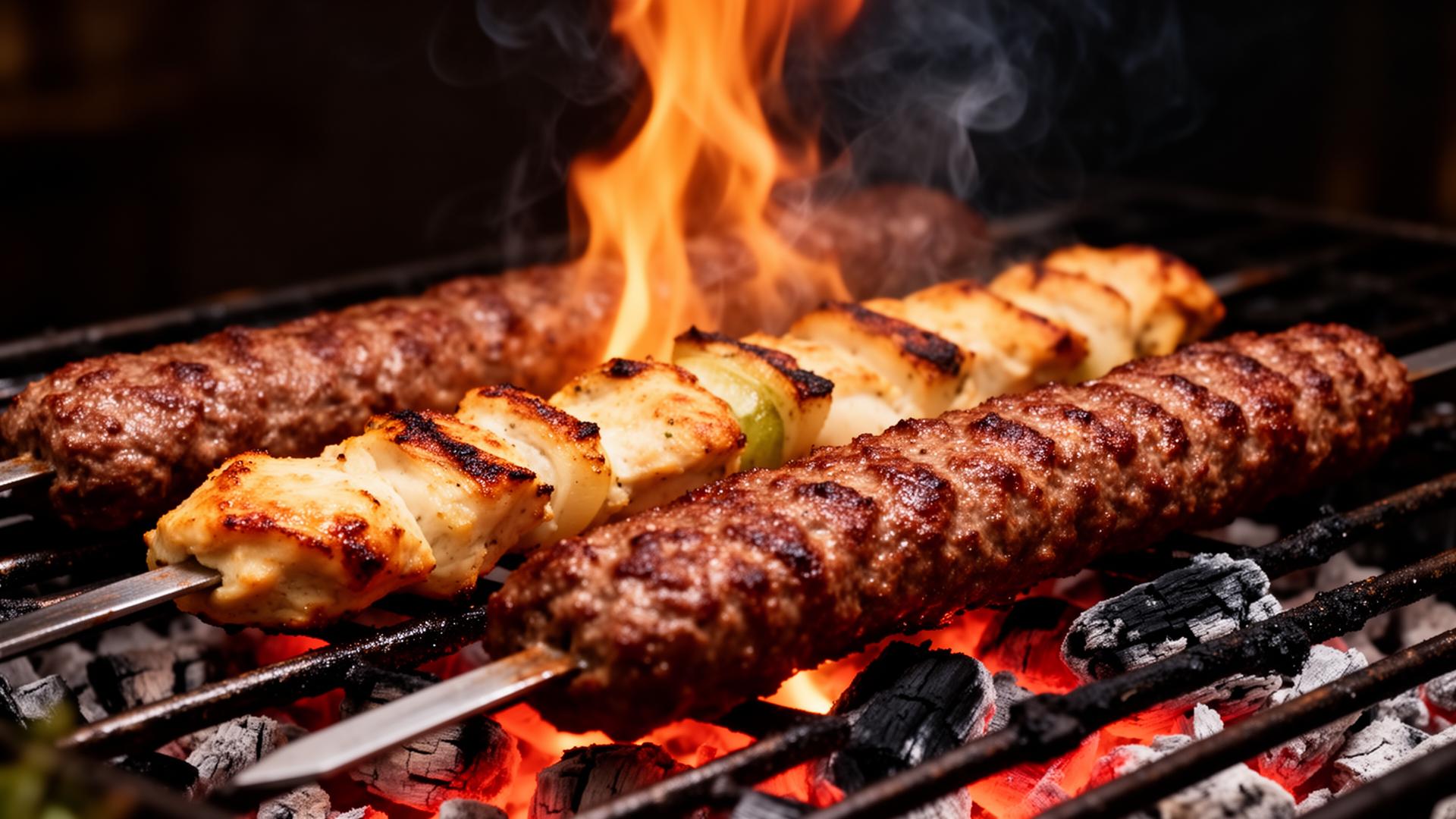 Turkish kebabs on charcoal grill at Munzur